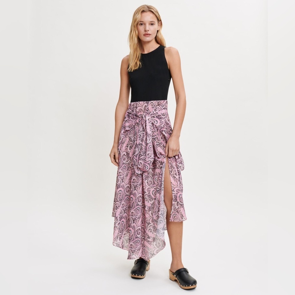 MAJE Paris Black & Pink Paisley Asymmetrical Wrap Dress (Size 36 / Small)